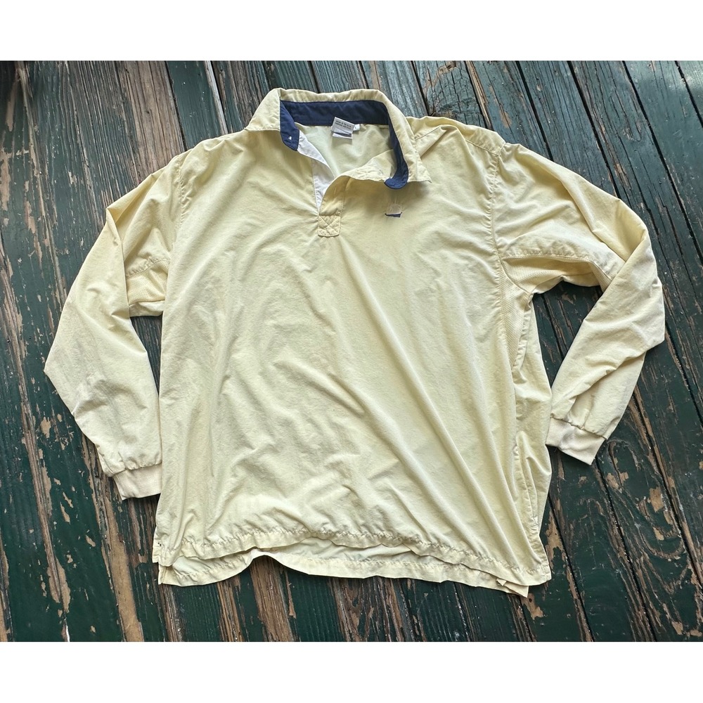 Vintage Made in USA Yellow Pullover Windbreaker Mesh Vented Polo Collar Large